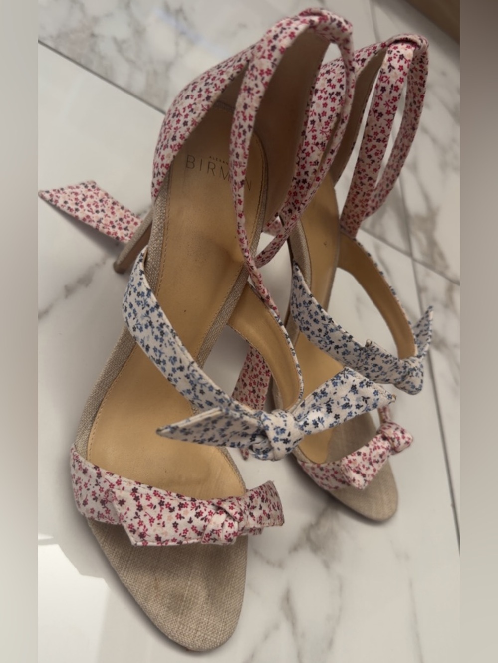 Alexandre Birman Pink & Blue Floral Tie-Strap Heels